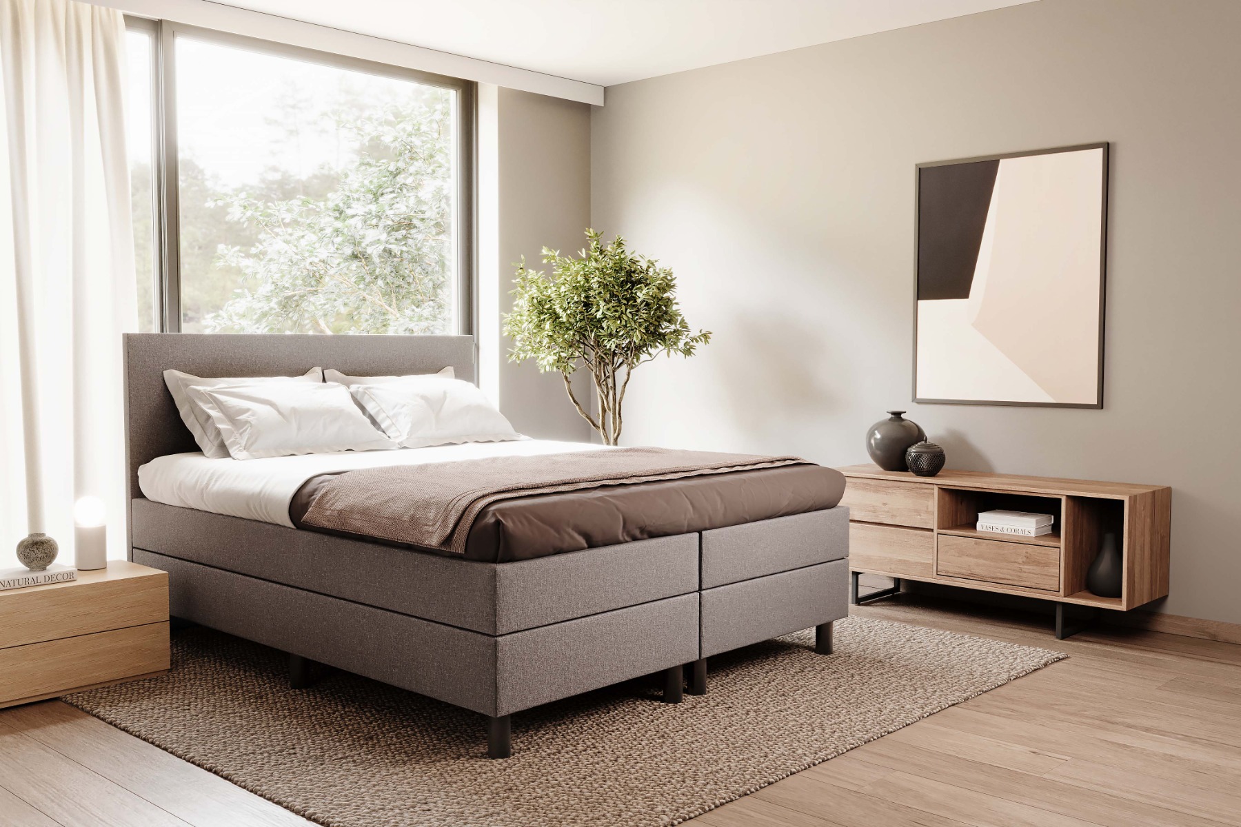 Boxpring Classic - Bluvel 40 taupe - Hardbox - Bonell matras - 180x210 cm - 7012 main product photo