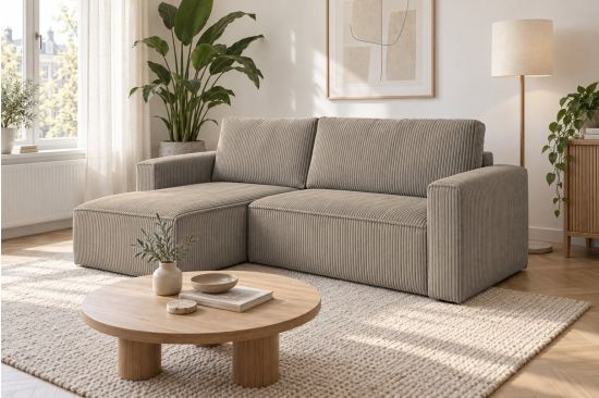 Barcelona - 3-Sitzer Schlafsofa mit Chaise lounge und Stauraum