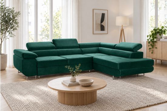Ecksofa mit Schlaffunktion, Stauraum und verstellbaren Kopfstützen – Verona