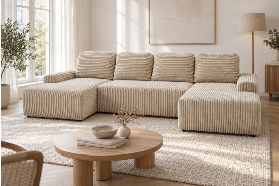 Ecksofa in U-Form mit Schlaffunktion und Stauraum – Siena