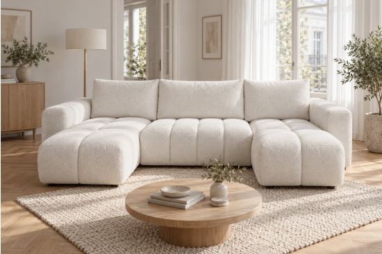 U-Form Ecksofa mit Schlaffunktion und Bettkasten – Volterra