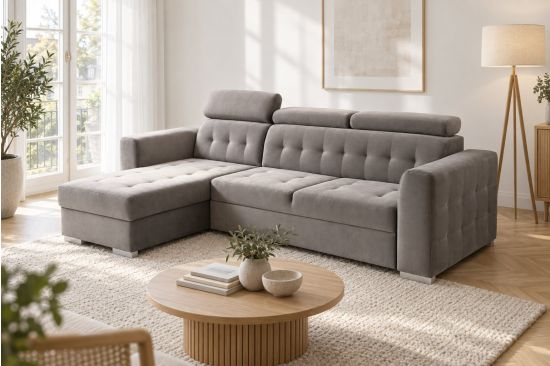 Ecksofa mit Schlaffunktion und Bettkasten und verstellbaren Kopfstützen – Maratea
