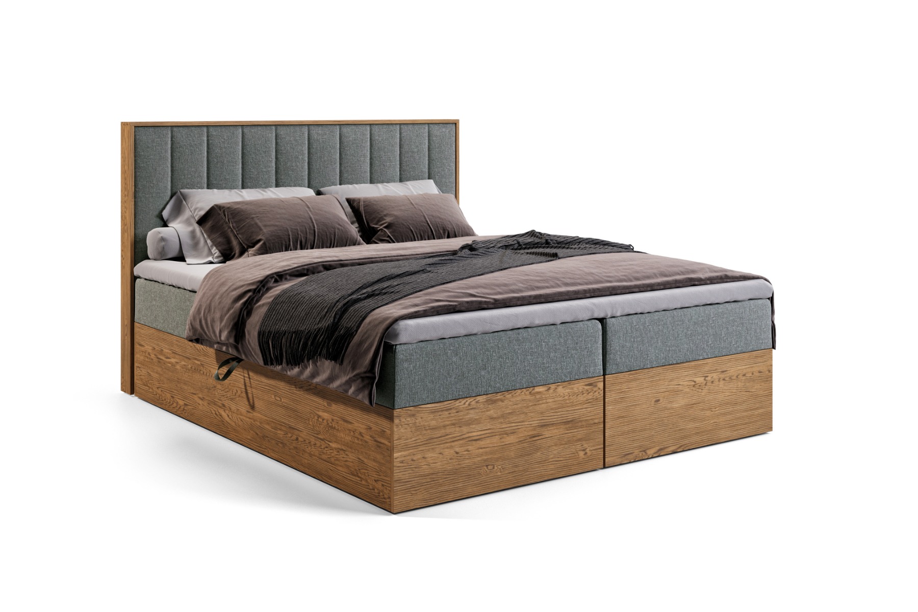 Boxspring met opbergruimte Oslo - 180x200 cm - Inari 91 Lichtgrijs - Eiken Lancelot - Bonellvering matras - Zonder topper - Aanbieding - 3022 main product photo