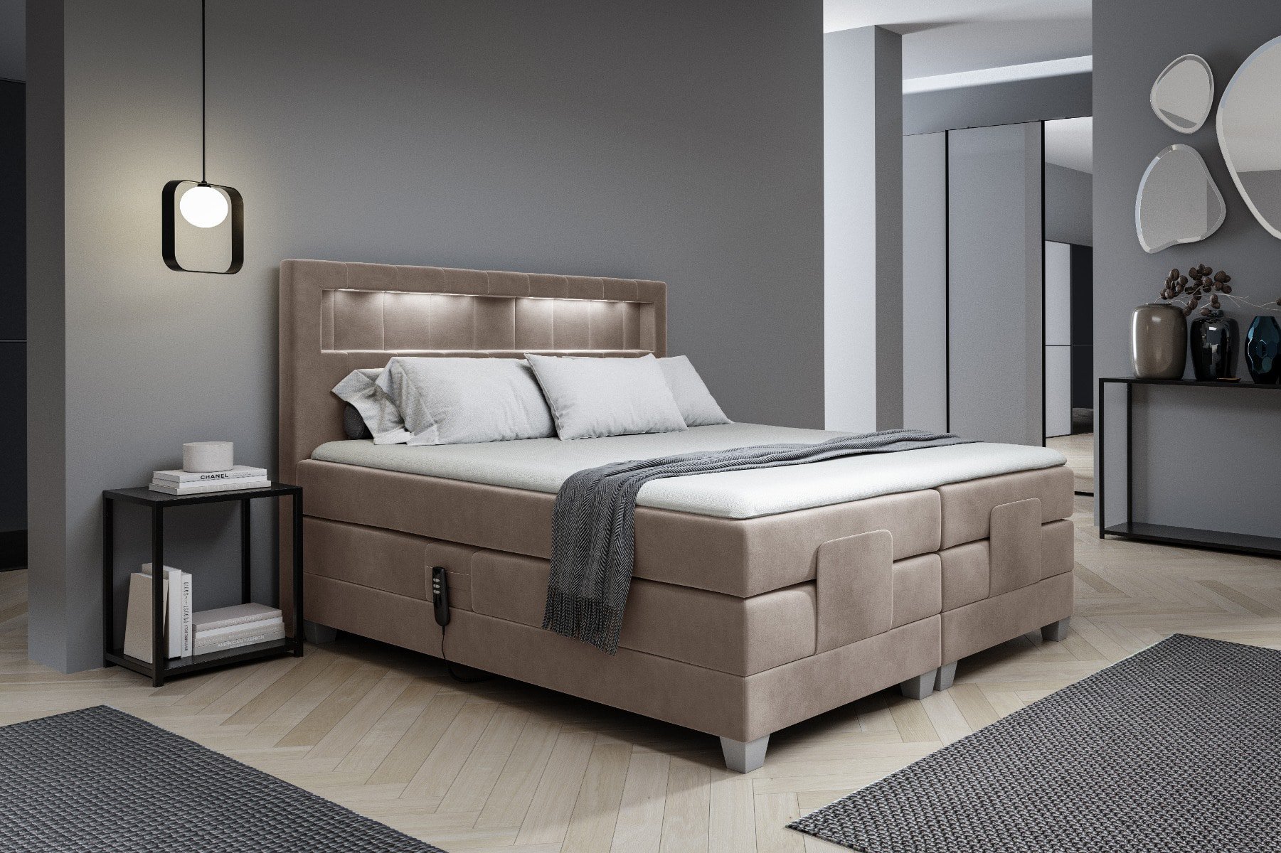 Elektrische Boxspring Escape - 160x200 - Fresh 1 natuurlijk - Pocketvering matras - Zonder topper - Zilver poten - Aanbieding - 3098 main product photo