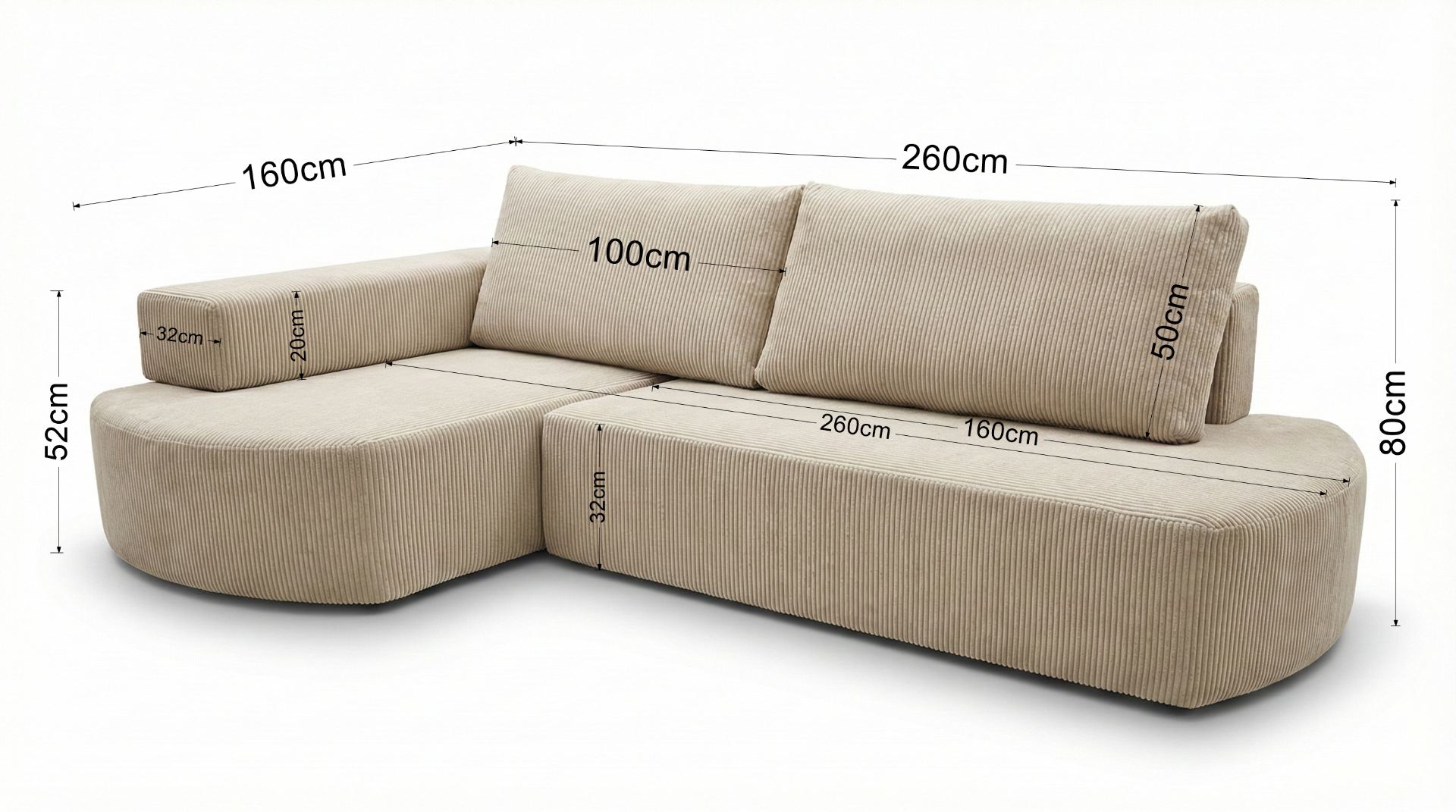 Boxspring Xpert - 3-Zits Hoekbank Slaapbank in Corduroy - Lucca