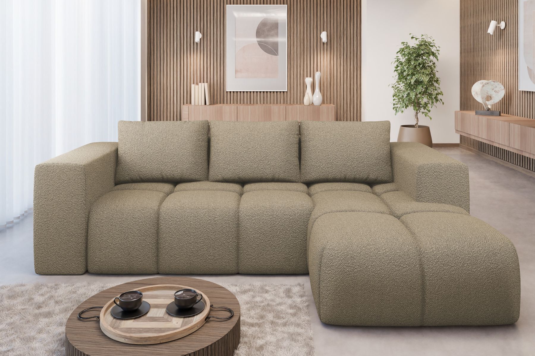 Hoekslaapbank met chaise longue en opbergruimte rechts – Turijn