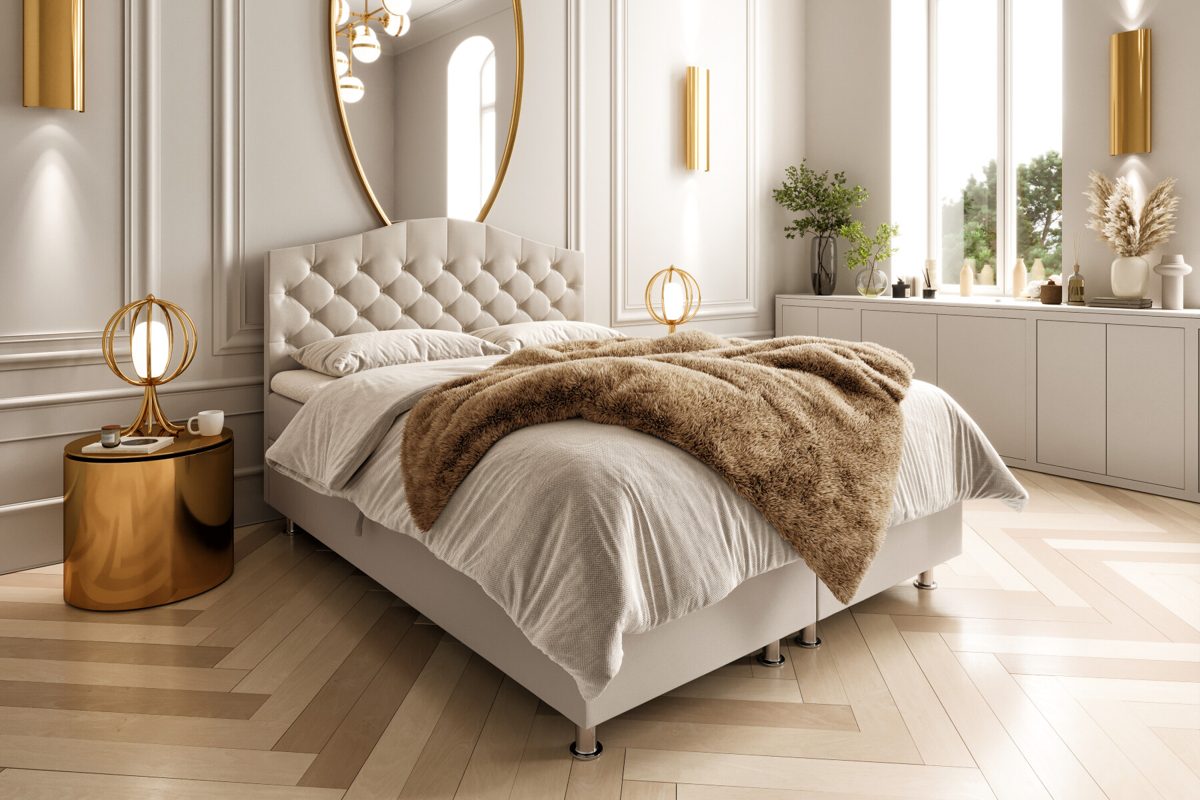 Gemütliches Schlafzimmer mit Boxspringbett in der Winterzeit